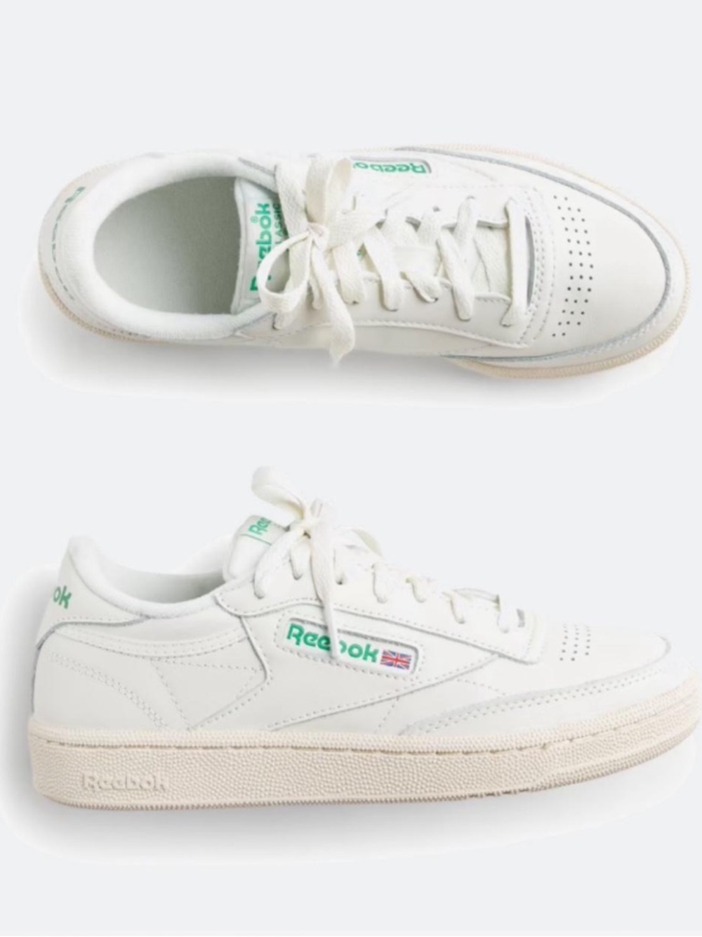 Reebok White Leather Sneakers with Green Logo